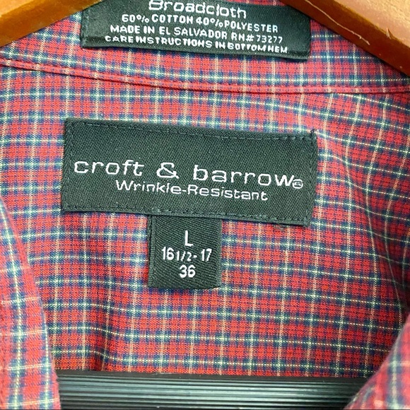 Croft‎ and Barrow Mens Shirt classic fit Mens 16.5”-17” Red Plaid Long Sleeve - Picture 3 of 11